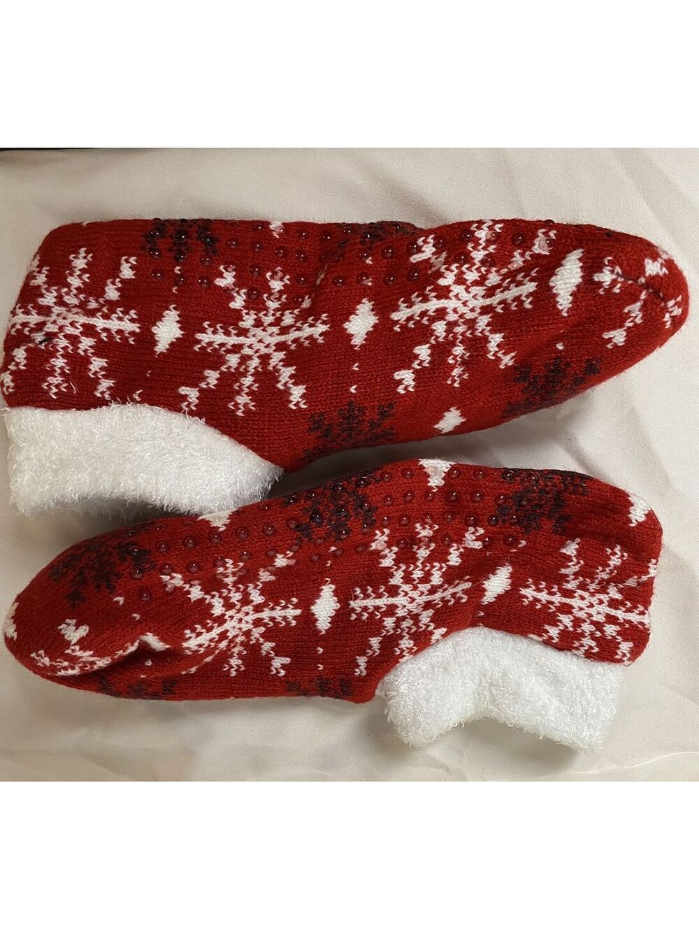 Red & White snowflake sherpa slipper socks